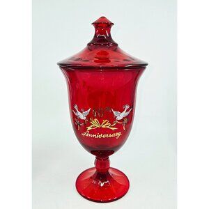 Viking glass red candy dish excellent condition